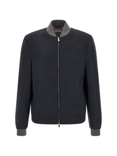 Brunello Cucinelli Cashmere Zip-up Bomber Jacket In Blue