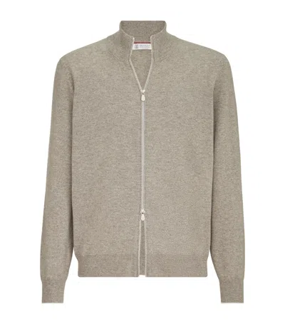 Brunello Cucinelli Cashmere Zip-up Cardigan In Green