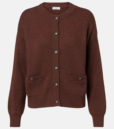 Brunello Cucinelli Cashmere-blend Cardigan In Brown
