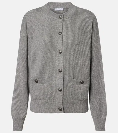 Brunello Cucinelli Cashmere-blend Lamé Cardigan In Gray