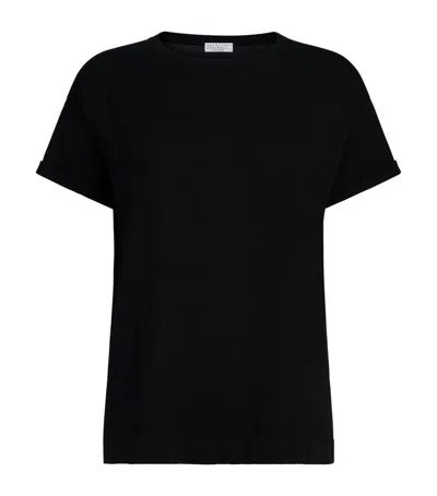 Brunello Cucinelli Cashmere-blend Sparkling T-shirt In Black