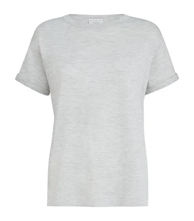 Brunello Cucinelli Cashmere-blend Sparkling T-shirt In Gray