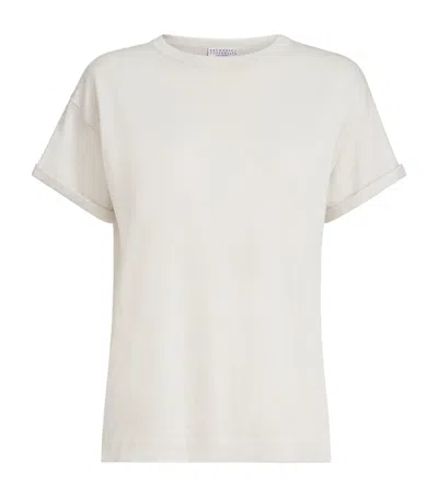 Brunello Cucinelli Cashmere-blend Sparkling T-shirt In White