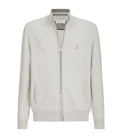 Brunello Cucinelli Cashmere-blend Zip-up Cardigan In White