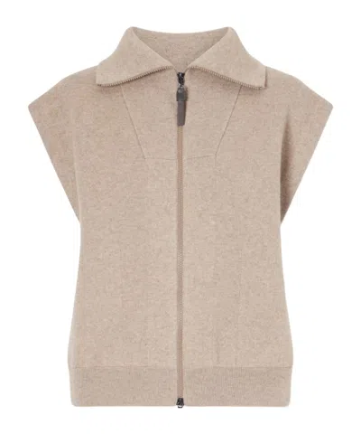 Brunello Cucinelli Cashmere-blend Zip-up Gilet In Brown
