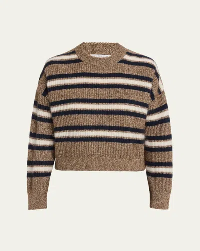 Brunello Cucinelli Cashmere-mohair Striped Sweater In Brown