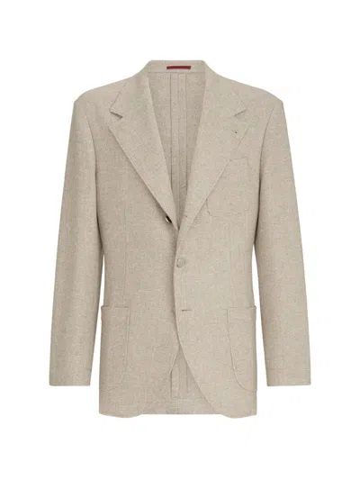 Brunello Cucinelli Cashmere-panama Deconstructed Blazer With Patch Pockets And Metal Buttons In Neutral
