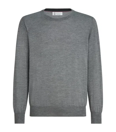 Brunello Cucinelli Cashmere-silk Crew-neck Jumper In Grey