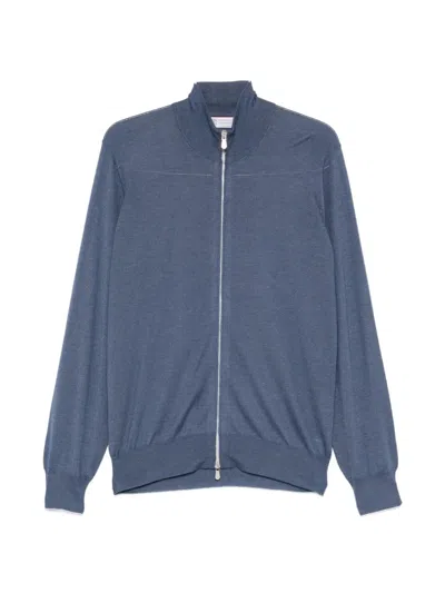 Brunello Cucinelli Cashmere-silk Knit Cardigan In Blue