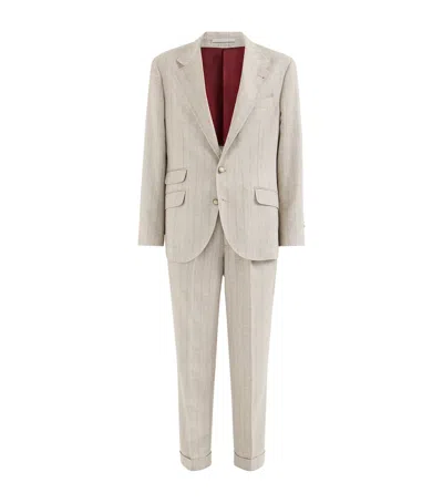 Brunello Cucinelli Cashmere-silk Stripe Two-piece Suit In Grey