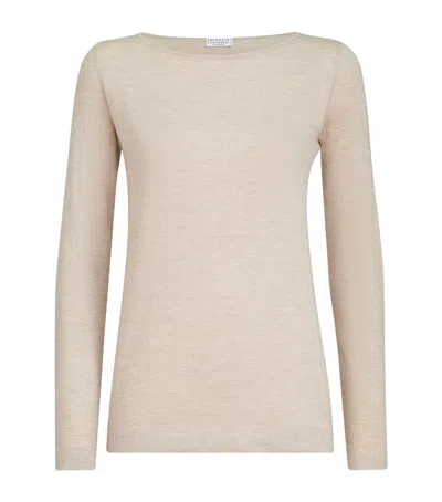 Brunello Cucinelli Cashmere-silk-blend Sweater In Beige