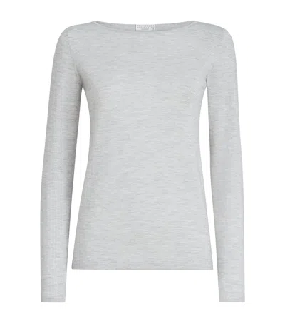 Brunello Cucinelli Cashmere-silk-blend Sweater In Gray