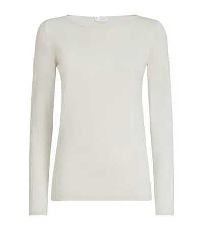Brunello Cucinelli Cashmere-silk-blend Sweater In White