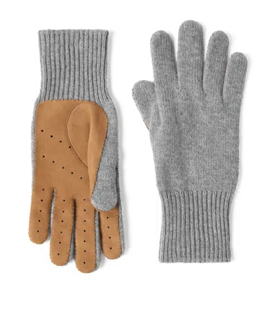 Brunello Cucinelli Cashmere-suede Gloves In Grey