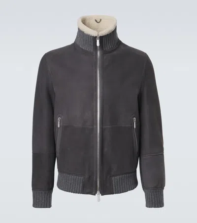 Brunello Cucinelli Cashmere-trimmed Shearling Blouson Jacket In Black