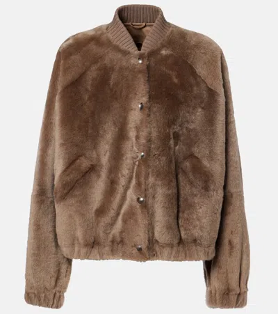Brunello Cucinelli Cashmere-trimmed Shearling Bomber Jacket In Braun