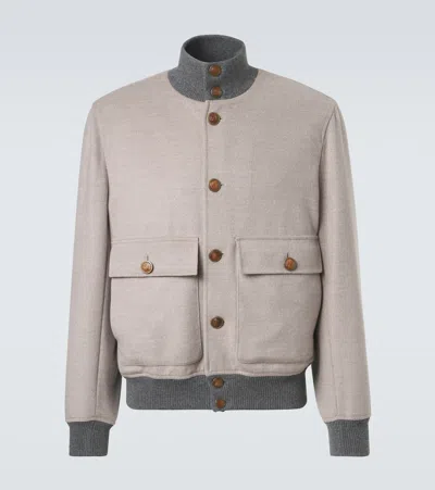 Brunello Cucinelli Cashmere-trimmed Wool Bomber Jacket In Gray