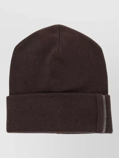 Brunello Cucinelli Casual Beanie Hat Folded Cuff Knit In Brown