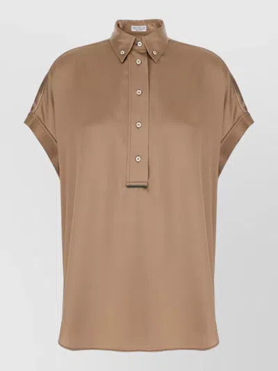 Brunello Cucinelli Casual Collared Neck Top Short Sleeves In Brown