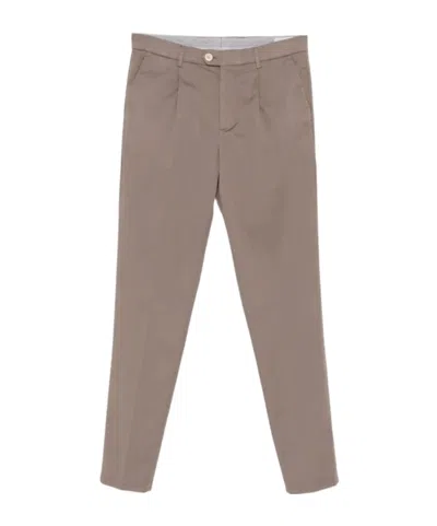 Brunello Cucinelli Cotton Trousers Pleats Belt Loops Pockets In Brown
