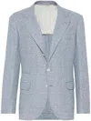 Brunello Cucinelli Wool-blend Prince Of Wales Check Blazer In Blue