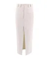 Brunello Cucinelli Cotton And Linen Skirt With Diagonal Motif In White