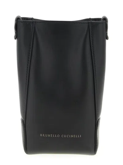 Brunello Cucinelli Cell Phone Holder With Shoulder Strap In Black