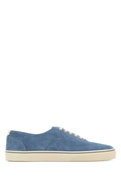 Brunello Cucinelli Cerulean Blue Suede Sneakers In Neutral