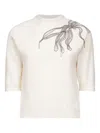 Brunello Cucinelli Women White Cashmere Shiny Flower Embroidery Sweater In Neutral