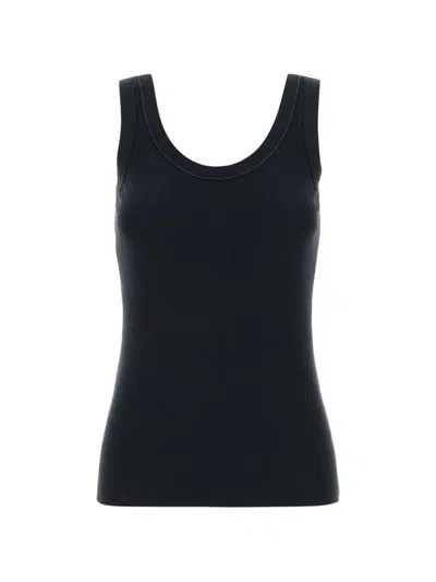 Brunello Cucinelli Stretch Cotton Ribbed Scoop Neck Tank In Black