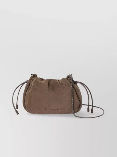 Brunello Cucinelli Chain-link Strap Suede Finish Shoulder Bag In Blue