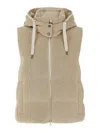 Brunello Cucinelli Cotton Knit Vest With Down Padding And Removable Hood In Beige