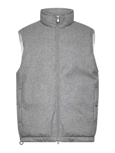 Brunello Cucinelli Waistcoat With Stand-up Collar In Gray