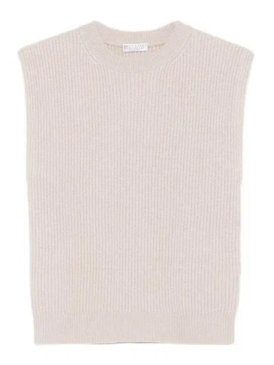 Brunello Cucinelli Knitted Vest In Neutral