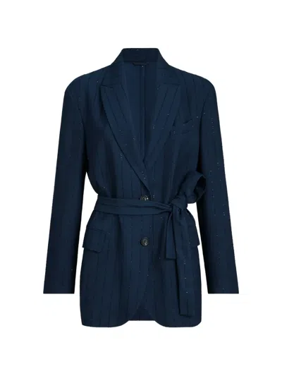 Brunello Cucinelli Dazzling Chalk Stripe Blazer In Blue