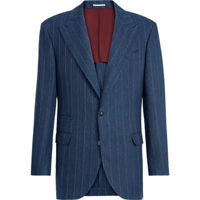 Brunello Cucinelli Chalk Stripe Chevron Blazer In Blue