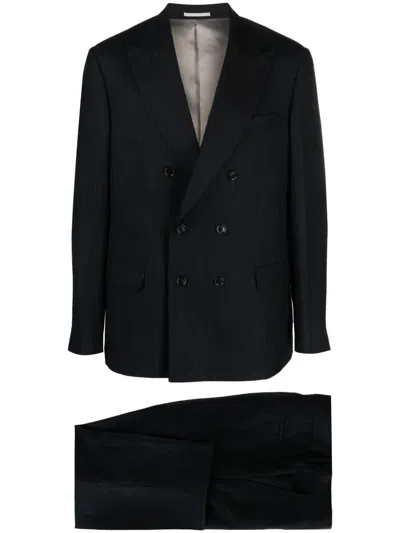 Brunello Cucinelli Chalk-stripe Double-breasted Suit In Black