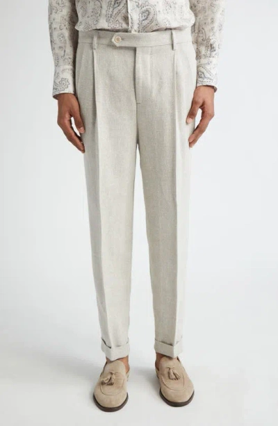 Brunello Cucinelli Chalk Stripe Linen Blend Suit In Gesso