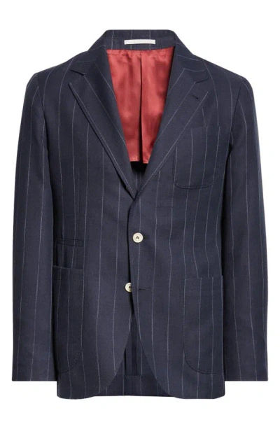 Brunello Cucinelli Chalk Stripe Linen Suit In C002 Blu/ Celeste