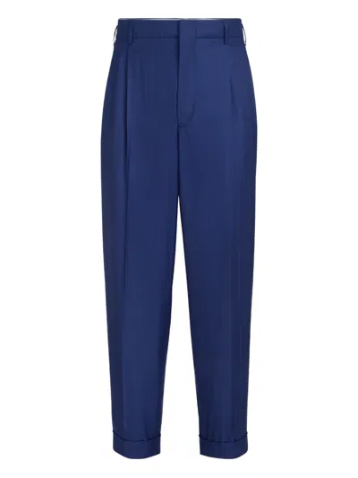 Brunello Cucinelli Chalk-stripe Pleated Trousers In Blue