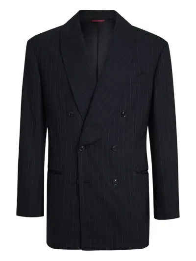 Brunello Cucinelli Chalk Stripe Shawl Lapels Tuxedo Jacket In Black