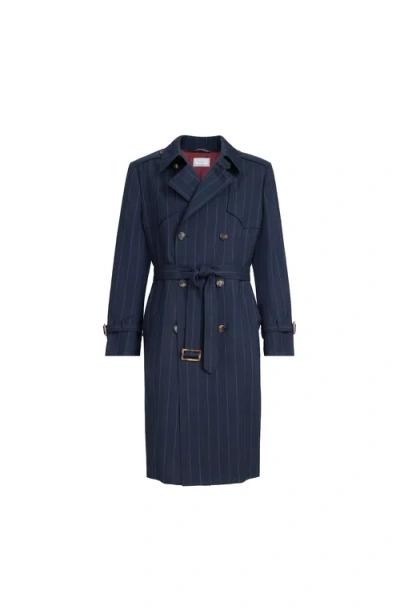 Brunello Cucinelli Striped Trench Coat In Blue