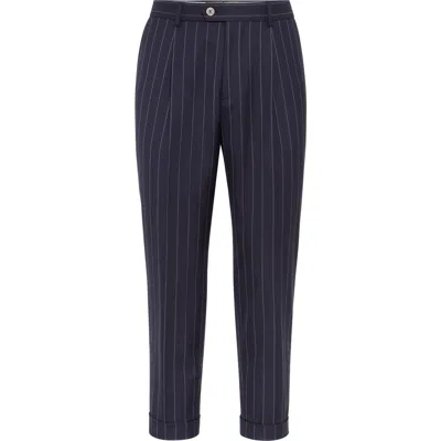 Brunello Cucinelli Chalk Stripe Trousers In Blue