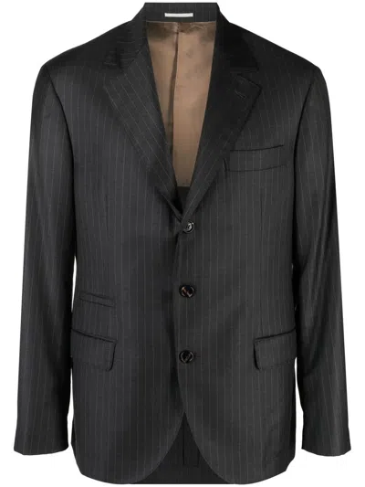 Brunello Cucinelli Chalk-stripe Virgin-wool Blazer In 灰色