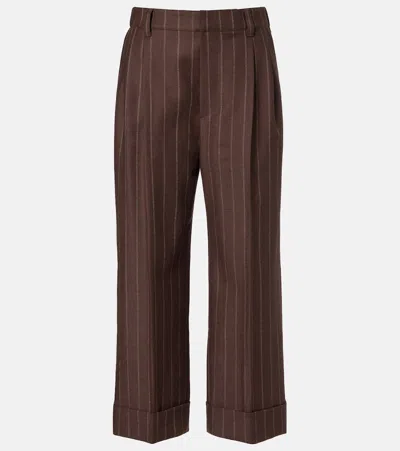 Brunello Cucinelli Chalk Stripe Wool Cropped Flared Pants In Brown