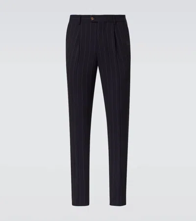 Brunello Cucinelli Chalkstripe Wool Straight Pants In Blue