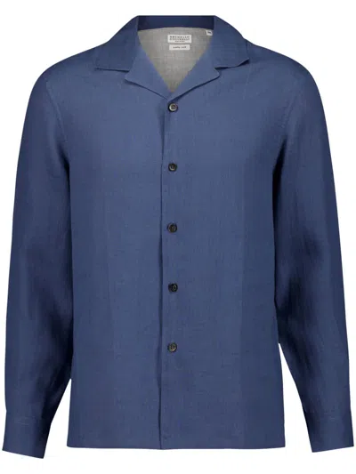 Brunello Cucinelli Hemp Shirt In Blue