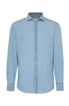 Brunello Cucinelli Men's Denim Sport Shirt In Medium Denim