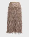 Brunello Cucinelli Chandelier Embroidered Crispy Silk Chiffon Midi Skirt In C8539 Light Beige