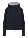 Brunello Cucinelli Padded Hooded Knit Down Jacket In Blue